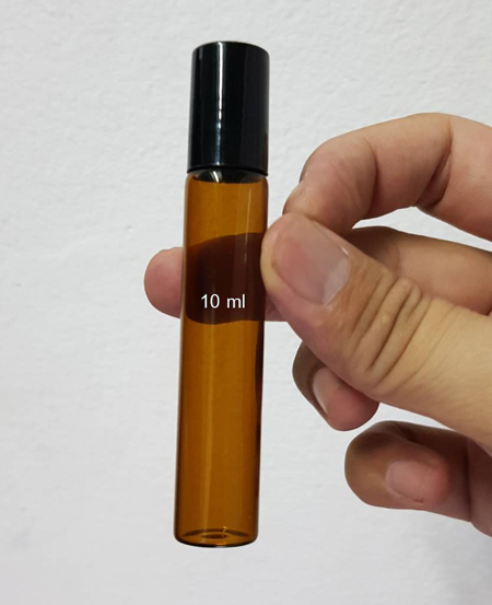 ขวด 10 ml. สูงสีชา+ลูกลิ้งสแตนเลส+ฝาดำ(50ใบ) 4