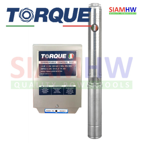TORQUE ปั๊มบาดาล 1.5 HP 10 ใบพัด ท่อส่ง 2 นิ้ว TQ-SP-6BM10S (สำหรับบ่อ4-6นิ้ว)