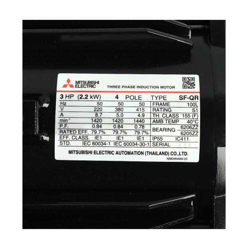 มอเตอร์ MITSUBISHI SF-QR 3 HP 220/380v 1450rpm O 28mm 1