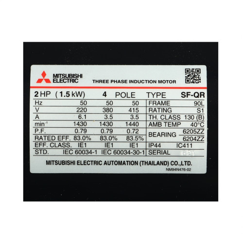 มอเตอร์ MITSUBISHI SF-QR 2 HP 220/380v 1450rpm O 24mm 3