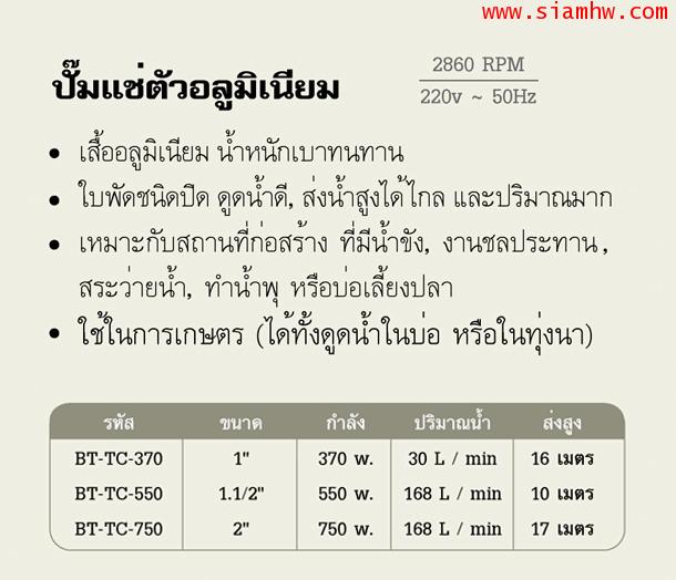 ปั๊มแช่เสื้ออลูมีเนียม BENTO 2นิ้ว BT-TC-750 (คอยล์ทองแดงแท้) 1