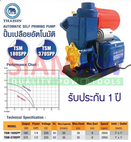 SIAMHW THAISIN ปั๊มน้ำอัตโนมัติ รุ่น TSM-180SPP