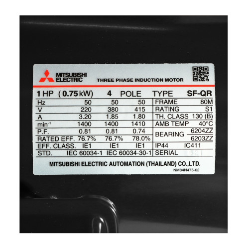 มอเตอร์ MITSUBISHI SF-QR 1 HP 220/380v 1450rpm O 19mm 1