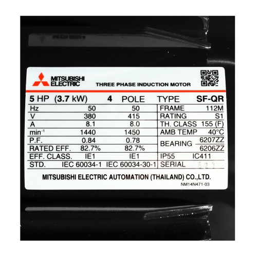 มอเตอร์ MITSUBISHI SF-QR 5 HP 380/415v 1450rpm O 28mm 3