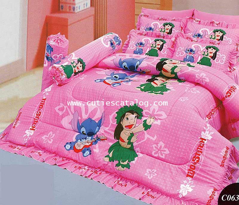 ชุดผ้าปูที่นอน ลายลีโล่ และสติช(สีชมพู) เตียงเดี่ยว 3.5 ฟุต