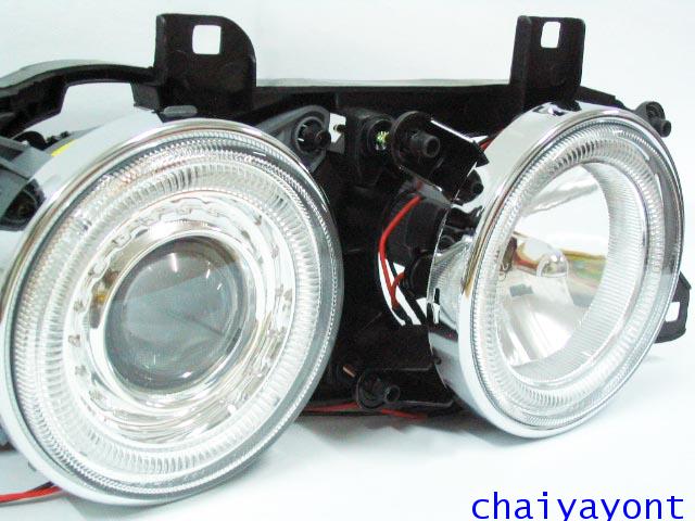 ชุดแต่งรถไฟหน้า RH วงแหวนโดนัท Projector รถบีเอ็ม BMW E34 518i 520i 525i 530i M43 M50 M5 Serires 5