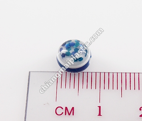 ลูกปัดแก้ว แถบสี ฝังกากเพชร สีน้ำเงิน 7มิล 1