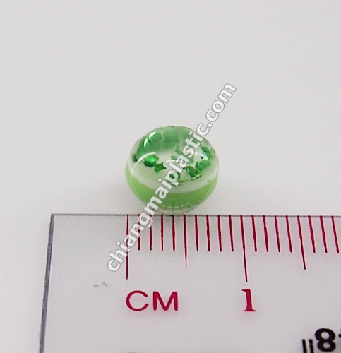 ลูกปัดแก้ว แถบสี ฝังกากเพชร สีเขียว 7มิล 1