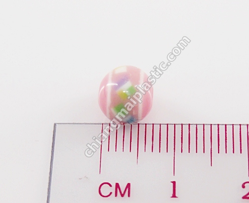 ลูกปัดแก้ว แถบสี ขอบลาย สีชมพู 7มิล 1