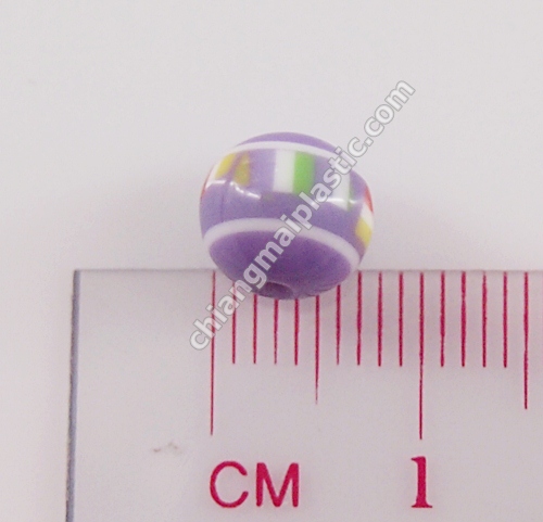 ลูกปัดแก้ว แถบสี ขอบลาย สีม่วง 7มิล 1