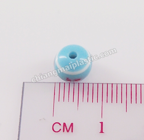 ลูกปัดแก้ว แถบสี ขอบลาย สีฟ้า 7มิล 1