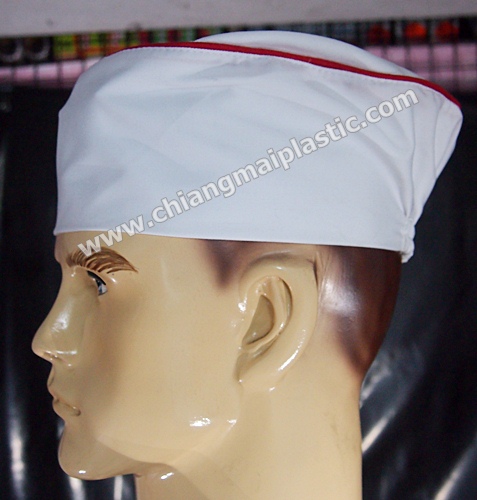 หมวกพ่อครัว/หมวกกุ๊ก ญี่ปุ่น เนื้อผ้า สีขาว ขอบแดง