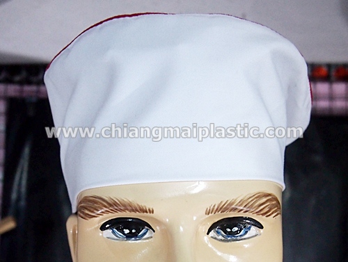 หมวกพ่อครัว/หมวกกุ๊ก ญี่ปุ่น เนื้อผ้า สีขาว ขอบแดง 1