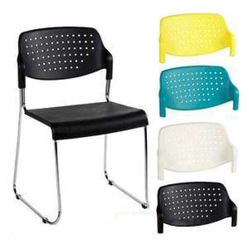 เก้าอี้ที่นั่งพลาสติก PP ขาเหล็กชุบโครเมี่ยม/ เก้าอี้สำนักงาน รหัส DS-196 4