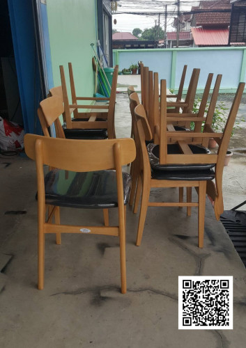 เก้าอี้ทานอาหารไม้ยางพารา ที่นั่งหุ้มเบาะหนัง PVC / DPC-158