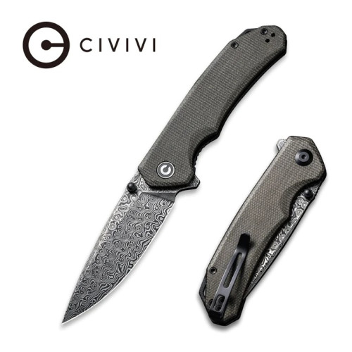 มีดพับ CIVIVI Brazen Flipper Knife Damascus Blade, Dark Green Micarta Handles (C2102DS-3)