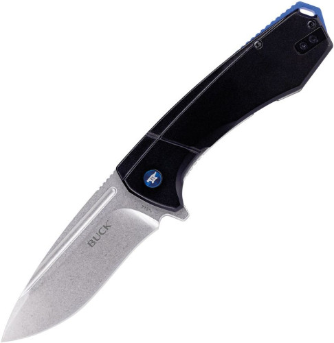 มีดพับ Buck Ruckus Frame Lock Flipper Knife D2 Stonewashed Blade, Black Aluminum Handle (0713BLS)