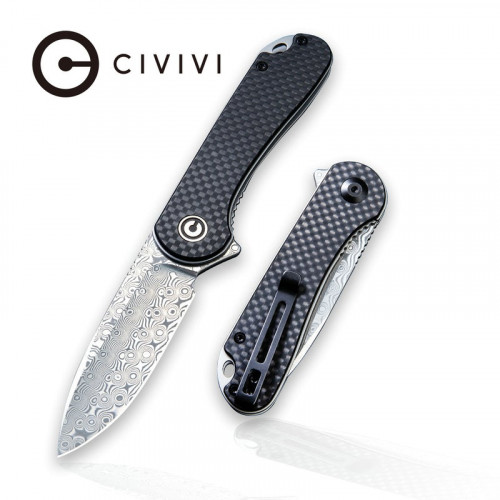 มีดพับ CIVIVI Elementum Flipper Knife Damascus Blade, Carbon Fiber and Black G10 Handles (C907DS)