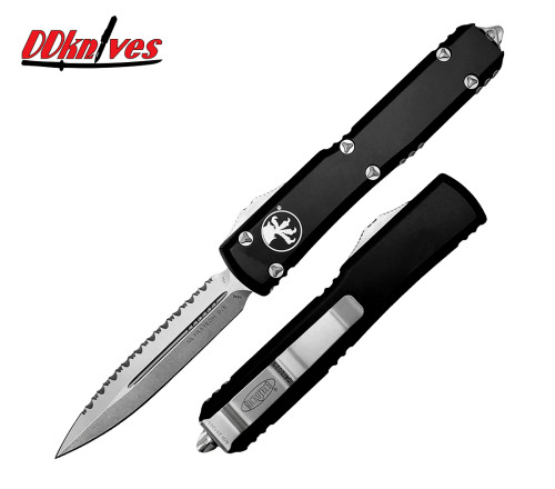 มีดออโต้ Microtech Ultratech D/E OTF Automatic Knife Stonewash Blade, Black Handles (122-12)