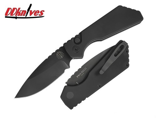 มีดออโต้ Pro-Tech Strider PT AUTO Knife MagnaCut Black DLC Blade, Black Aluminum Handles (PT203)