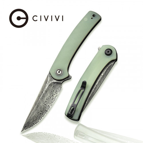 มีดพับ CIVIVI Mini Asticus Flipper Knife Damascus Blade, Jade Natural G10 Handles (C19026B-DS1)