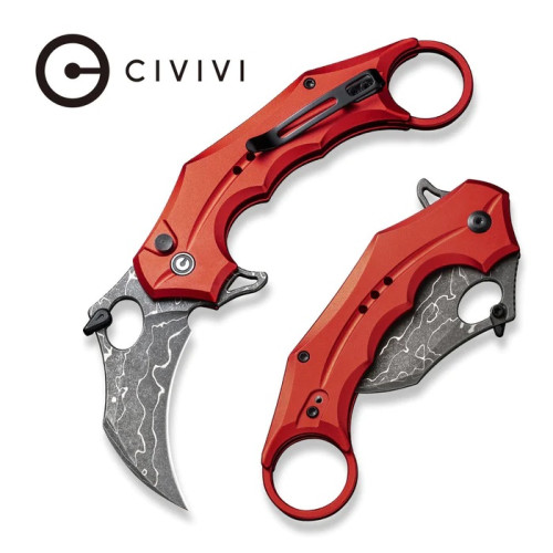 มีดคารัมบิท CIVIVI Knives Incisor II Karambit Knife Damascus Blade, Red Handles (C16016B-DS1)