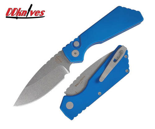 มีดออโต้ Pro-Tech Strider PT AUTO Knife MagnaCut Stonewash Blade, Blue Aluminum Handles (PT201-BLUE)