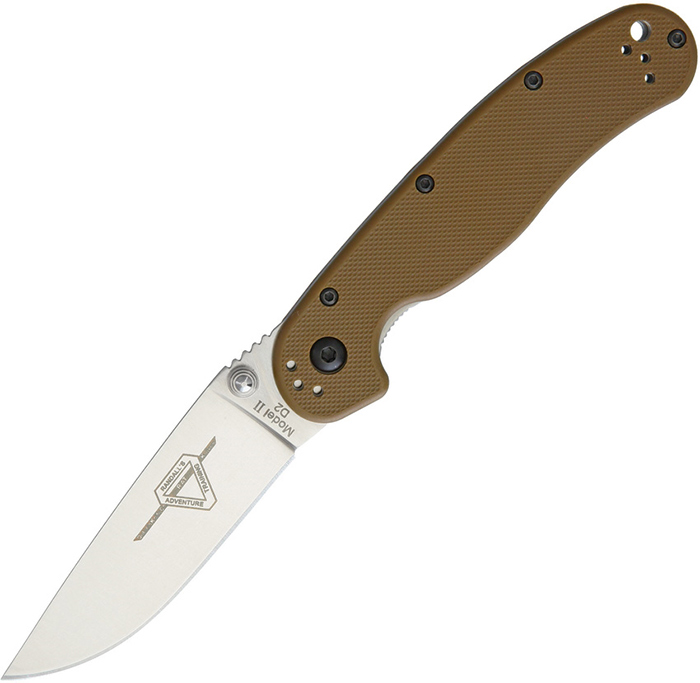 มีดพับ Ontario RAT Model 2 Folding Knife D2 Satin Plain Blade, Coyote Brown Nylon Handles (8828CB)