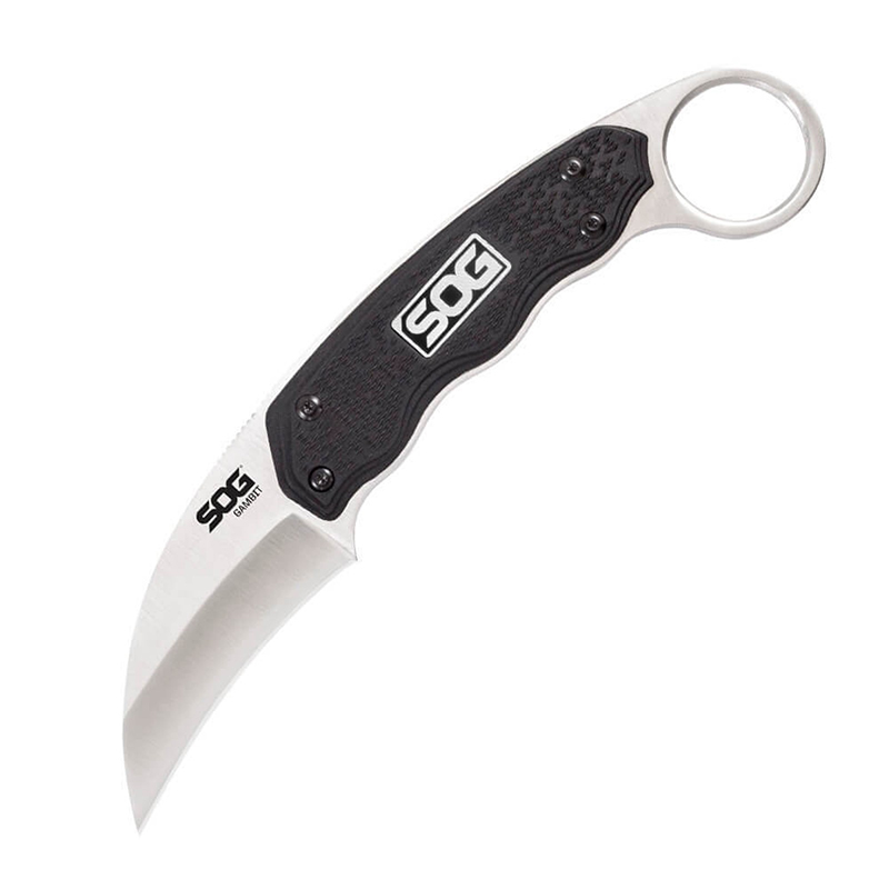 มีดคารัมบิท SOG Gambit Karambit Fixed Satin Hawkbill Blade, Molded Nylon Sheath (GB1001-CP)