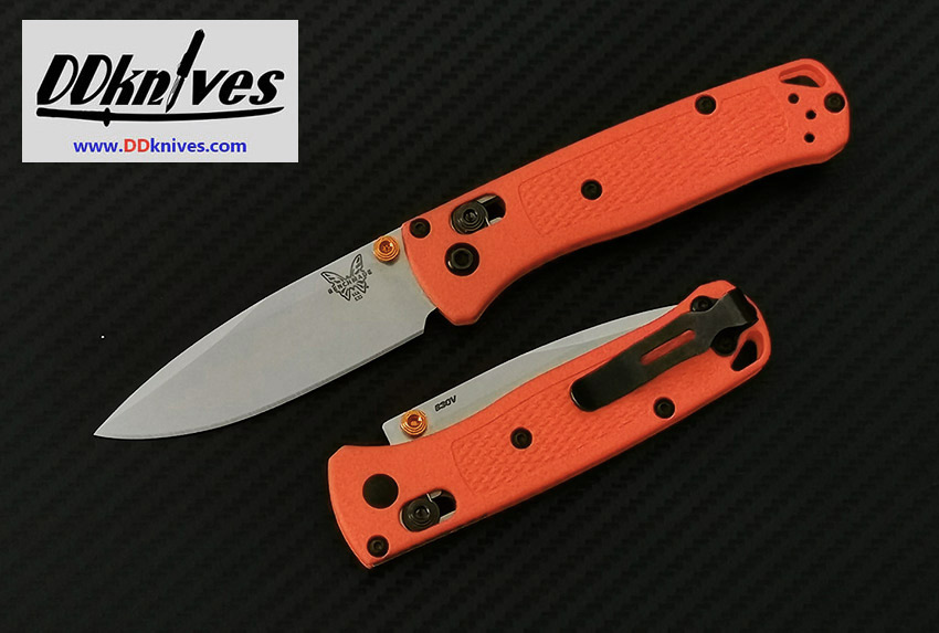 มีดพับ Benchmade Mini Bugout AXIS Folding Knife S30V Satin Plain Blade, Orange Grivory Handles (533)