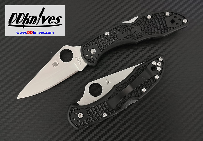 มีดพับ Spyderco Delica 4 Folding Knife VG-10 Satin Plain Blade, Black FRN Handles (C11PBK)