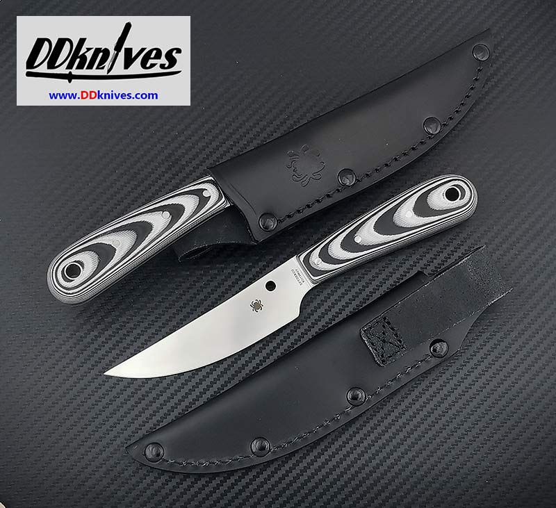 มีดใบตาย Spyderco Bow River Fixed Blade Knife, Black/Gray G10 Handles, Leather Sheath (FB46GP)