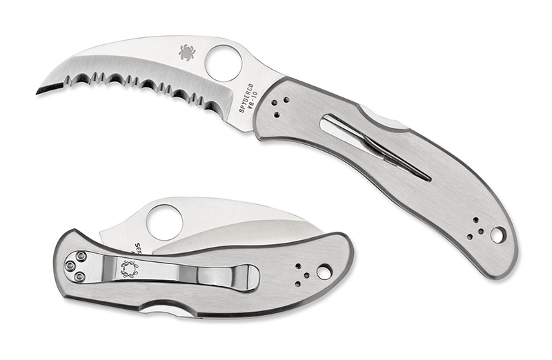 มีดพับ Spyderco Harpy Folding Knife VG10 Satin Serrated Blade, Stainless Steel Handles (C08S)