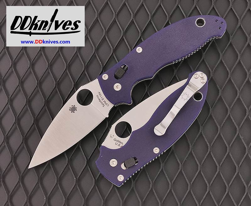 มีดพับ Spyderco Manix 2 Folding Knife S110V Satin Plain Blade, Blue/Purple G10 Handles (C101GPDBL2)