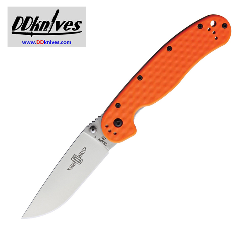 มีดพับ Ontario RAT Model 1 Folding Knife Satin D2 Plain Blade, Orange Nylon Handles (8867OR)