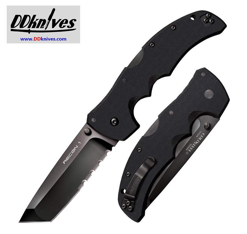 มีดพับ Cold Steel Recon 1 Tanto Folding Knife S35VN Black DLC Combo Blade, Black G10 Handles (27BTH)