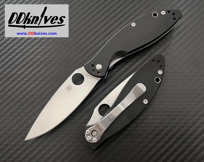 มีดพับ Spyderco Astute Folding Knife Satin Plain Blade, Black G10 Handles (C252GP)