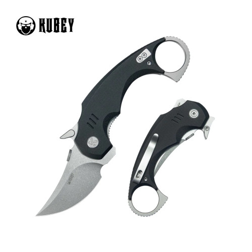 มีดคารัมบิท Kubey Jaw Pikal Karambit Folding Knife Beadblast Blade, Black G-10 Handle (KU440A)