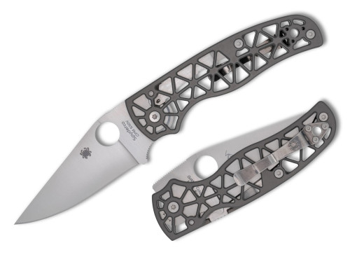 มีดพับ Spyderco Edgerati Folding Knife CPM-S30V Satin Plain Blade, Gray Aluminum Handles (C266ALP)
