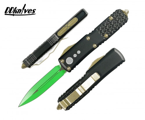 มีดออโต้ Microtech UTX-85 Jedi Master D/E OTF Automatic Knife Green Blade, Black Handles (232-1JM)