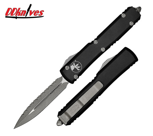 มีดออโต้ Microtech Ultratech D/E OTF Automatic Knife Apocalyptic Blade, Black Handles (122-12AP)