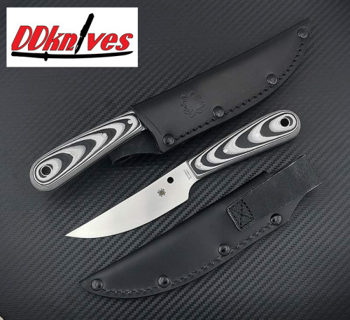 มีดใบตาย Spyderco Bow River Fixed Blade Knife, Black/Gray G10 Handles, Leather Sheath (FB46GP)