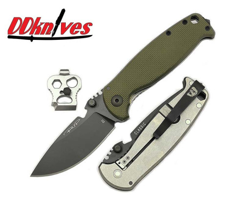 มีดพับ DPX HEST/F CLASSIC D2 Tool Steel Blade, OD Green G10 and Titanium Handles (DPHSF008)