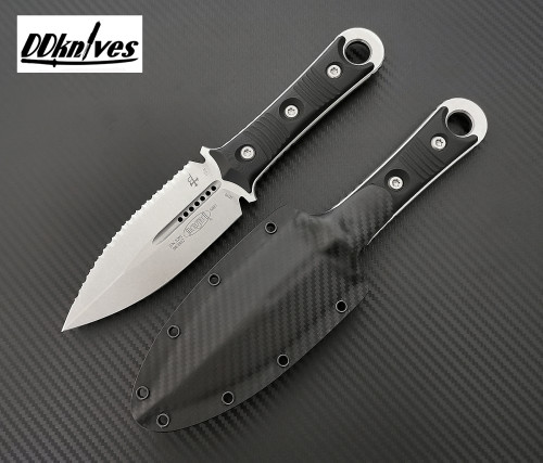 มีดใบตาย Microtech Borka SBD Fixed Blade Knife Stonewashed Full Serrated Double Edge Blade (201-12)