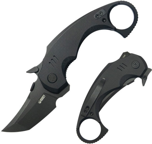 มีดคารัมบิท Kubey Jaw Tanto Karambit Folding Knife Blackwash 14C28N, Black G-10 Handles (KU439F)