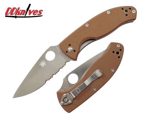 มีดพับ Spyderco Tenacious Folding Knife Satin Combo Blade, Brown G10 Handles (C122GPSBN)