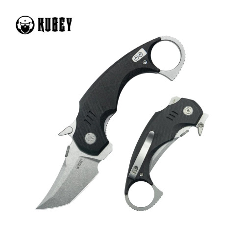 มีดคารัมบิท Kubey Jaw Tanto Karambit Folding Knife Sandblast 14C28N, Black G-10 Handles (KU439A)