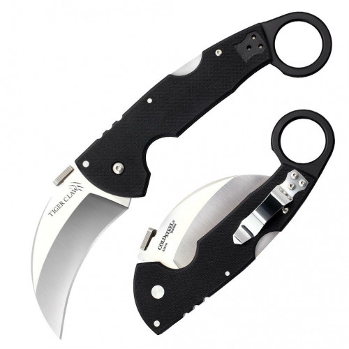 มีดคารัมบิท Cold Steel Tiger Claw Karambit Folding Knife S35VN Plain Blade, Black G10 Handles (22C)