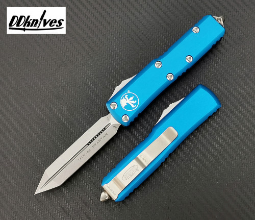 มีดออโต้ Microtech UTX-85 Spartan D/E OTF Automatic Knife Stonewash Blade, Blue Handles (230-10BL)