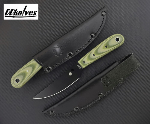 มีดใบตาย Spyderco Bow River Black Blade, Tan/OD Green G10 Handles, Leather Sheath (FB46GPODBK)